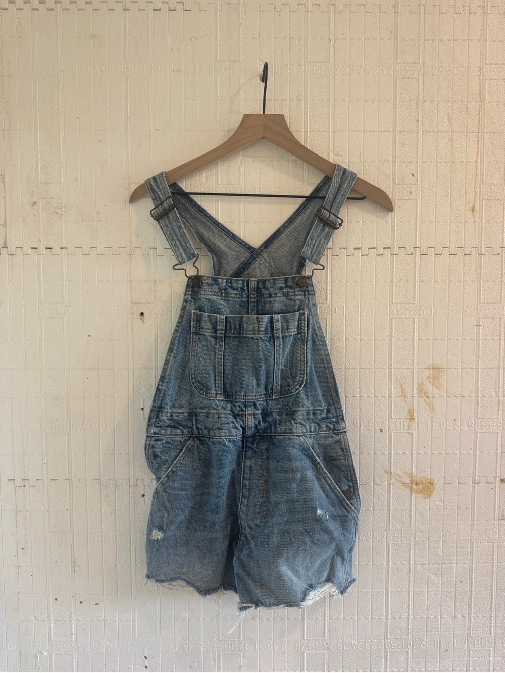 Abercrombie & Fitch Light Blue Denim Short Overalls with Front Pocket